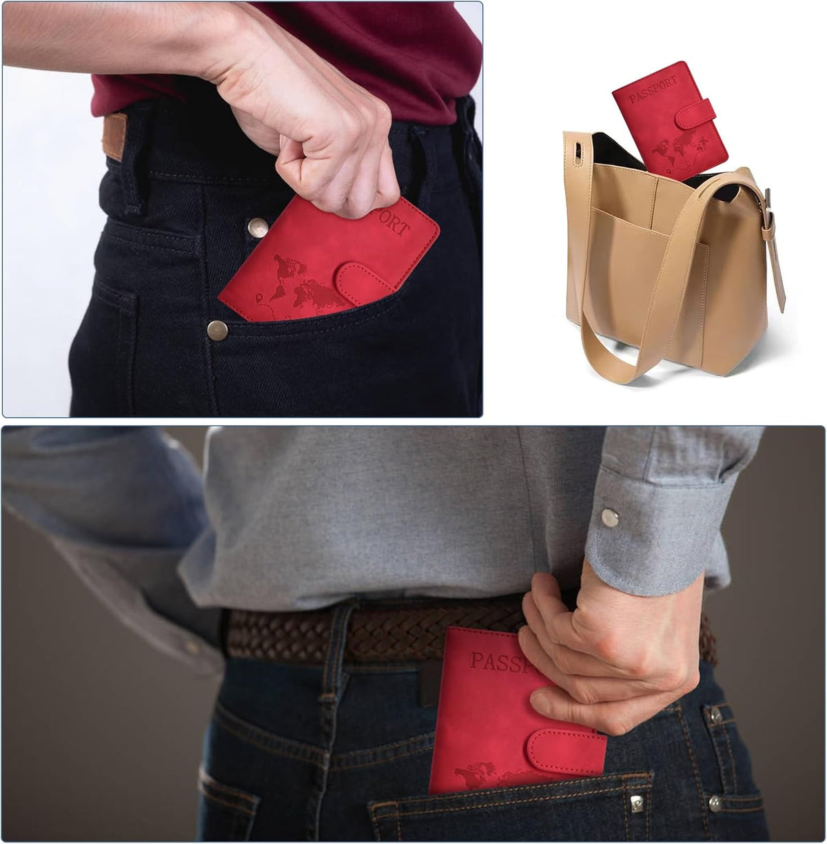 Passport Holder, Leather Travel Wallet RFID Blocking Card Cases Cover