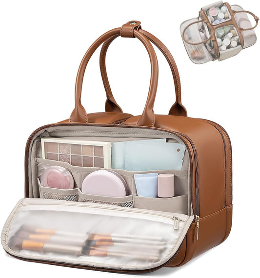 LOVEVOOK Large Makeup Bag for women, Leather Travel Toiletry Bag