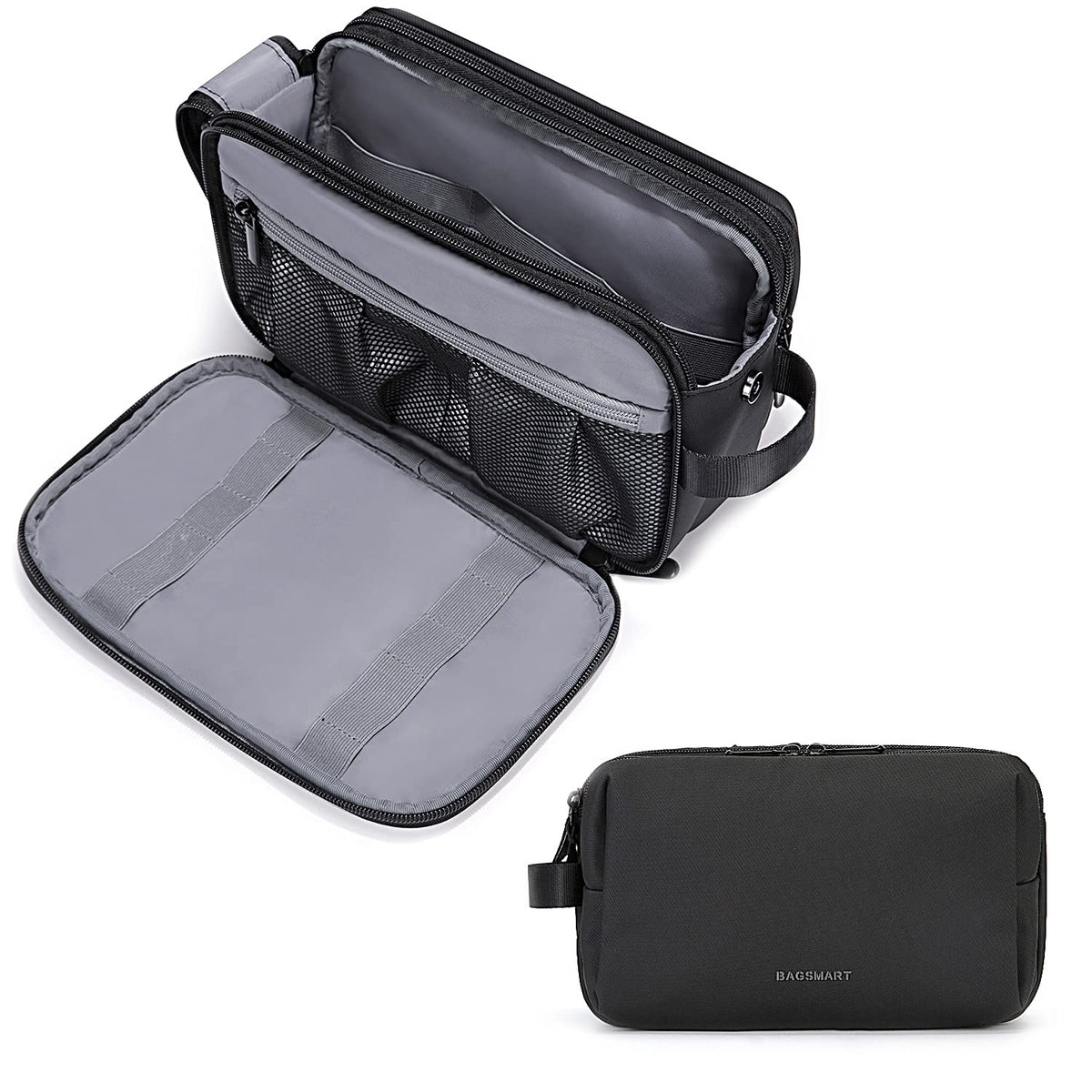 BAGSMART Toiletry Bag for Men, Travel Toiletry Organizer Dopp Kit Water-resistant Shaving Bag for Toiletries Accessories, Door Room Essentials,Grey-medium