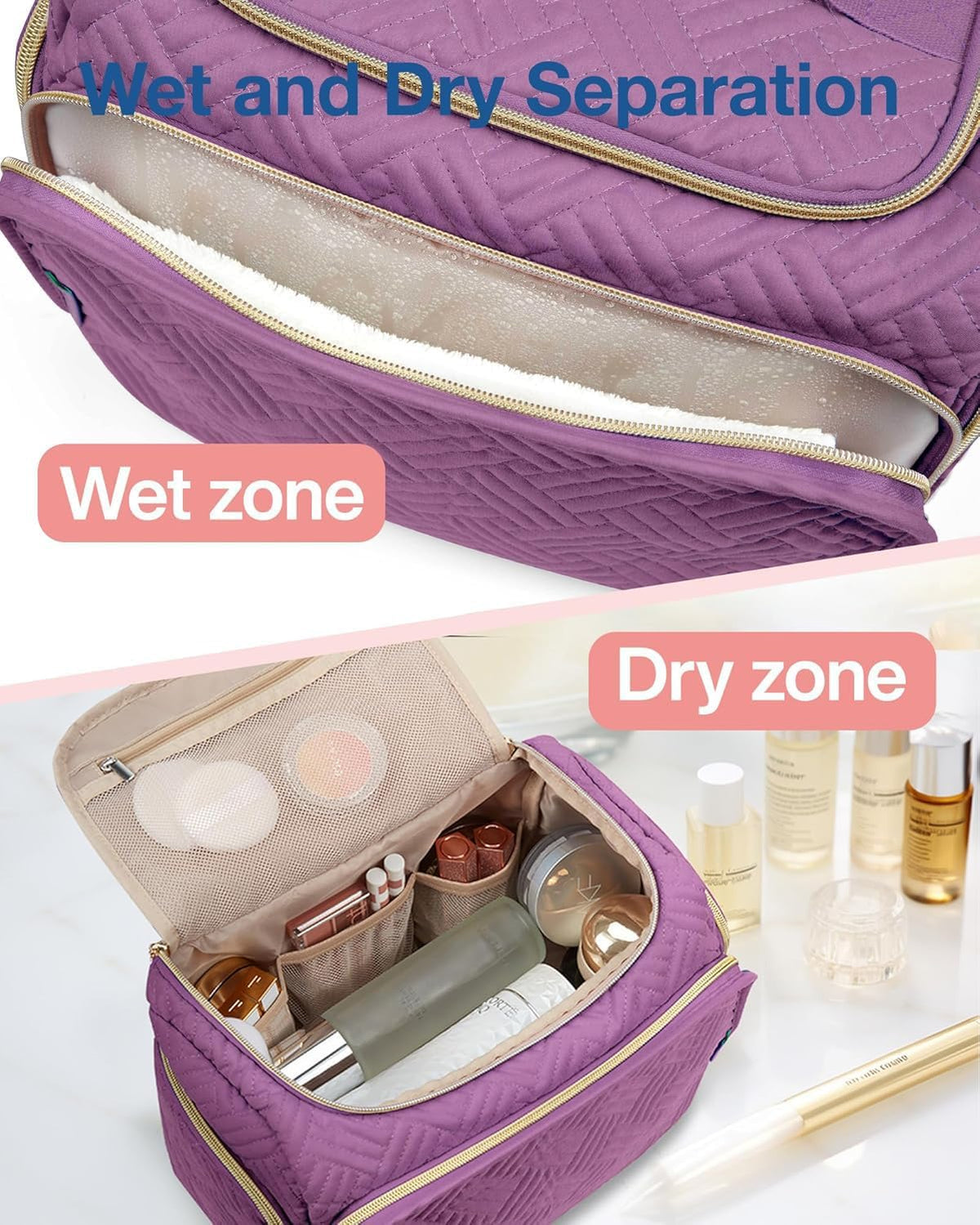 BAGSMART Travel Toiletry Bag for Women, Cosmetic Bag Makeup Bag Organizer with Handle, Travel Bag for Toiletries, Travel Accessories, Full Sized Container