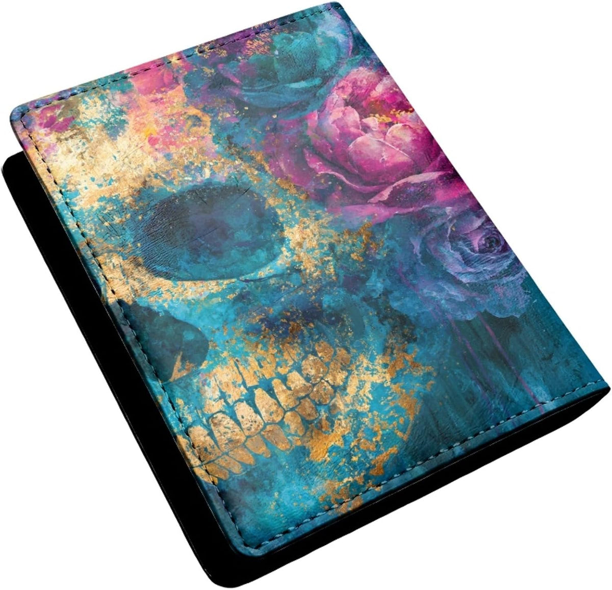 Womens Skull Print Passport Cover Leather Floral Passport Holder Protector with Credit Card Slots Passport Holder for Travel Blue Green Purple Onesize