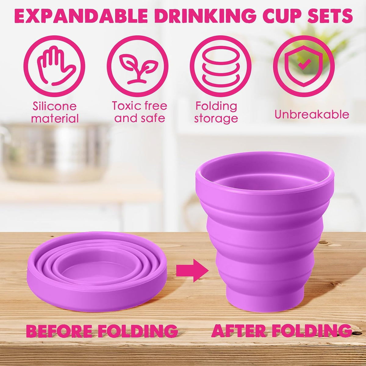 Umigy Silicone Collapsible Cup Without Lids Travel Portable Cup