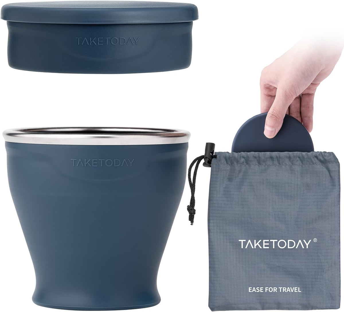 TakeToday Collapsible Cup 8 oz, Foldable with Lid for Travel, Navy