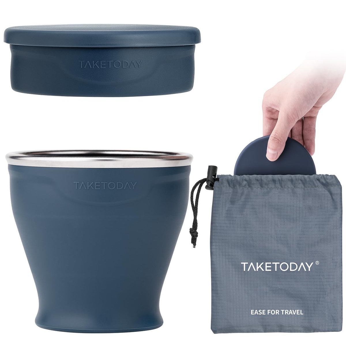 TakeToday Collapsible Cup 8 oz, Foldable with Lid for Travel, Navy