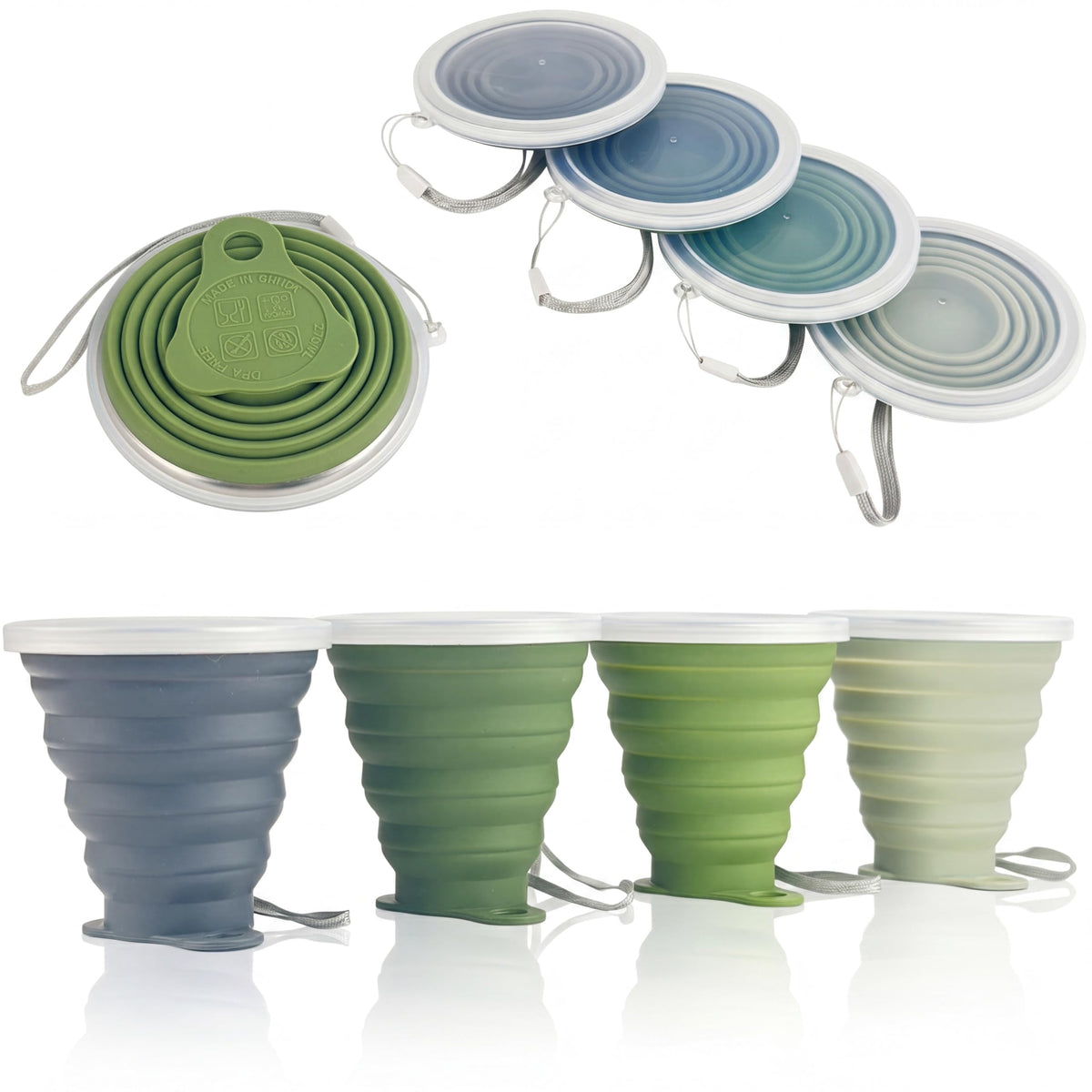 ME.FAN Silicone Collapsible Travel Cup - Silicone Folding Camping Cup with Lids - Expandable Drinking Cup Set - Portable, Graduated [9.22oz]