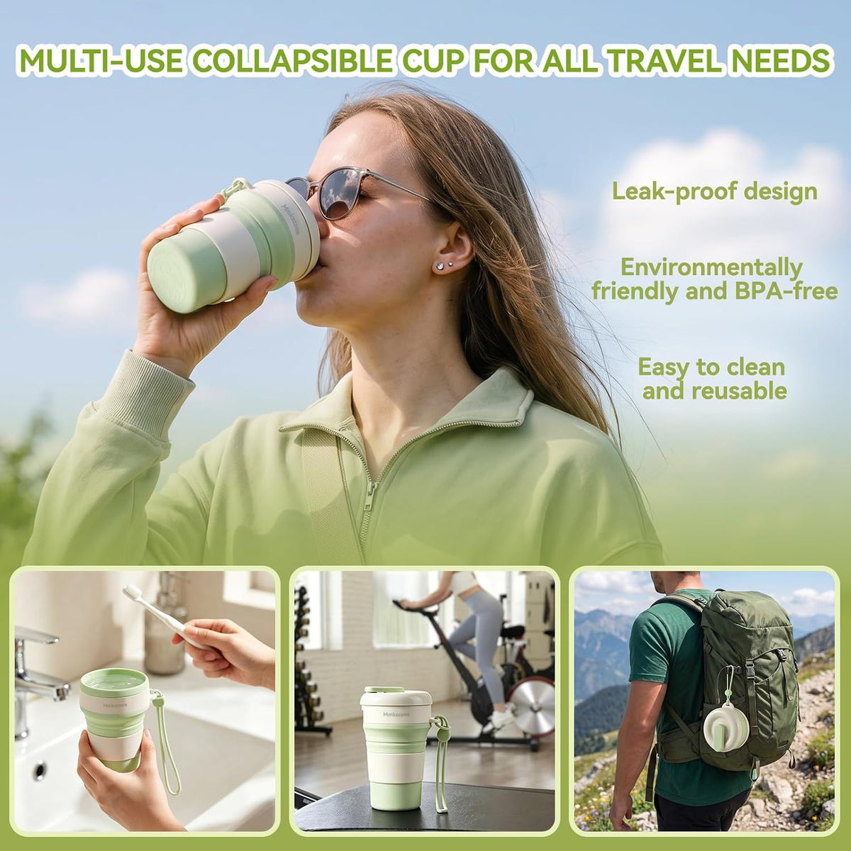 Collapsible Silicone Water Bottle, Leakproof for Travel Camping