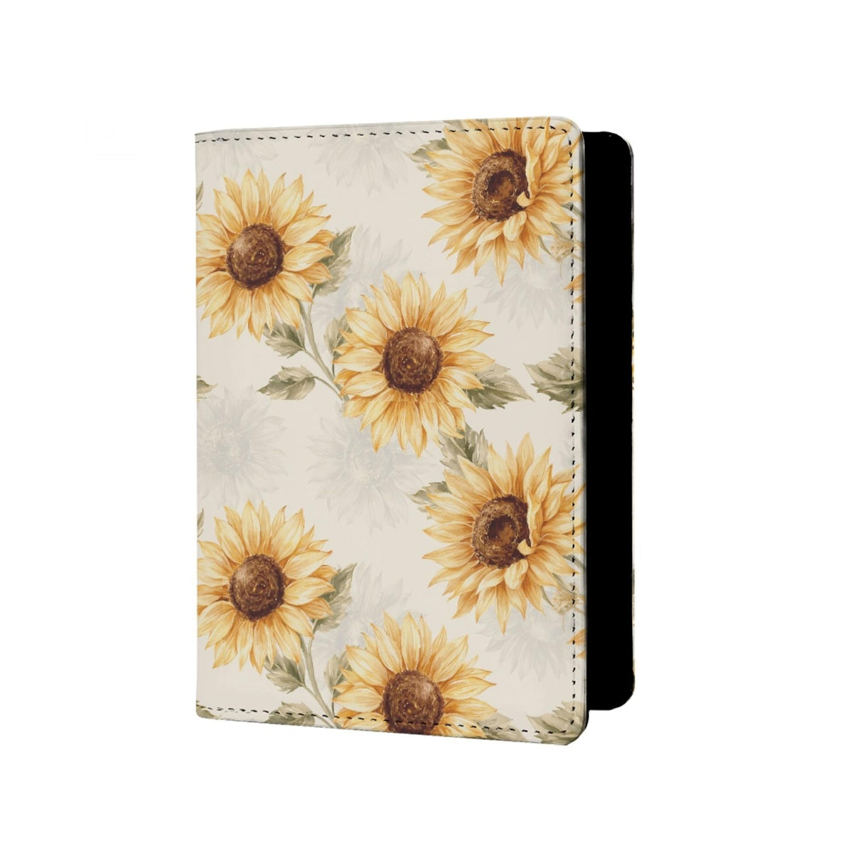 Oil Painting Floral Passport Holder for Travel Leather Womens Sunflower Passport Cover with Credit Card Slots Yellow Red Brown Onesize