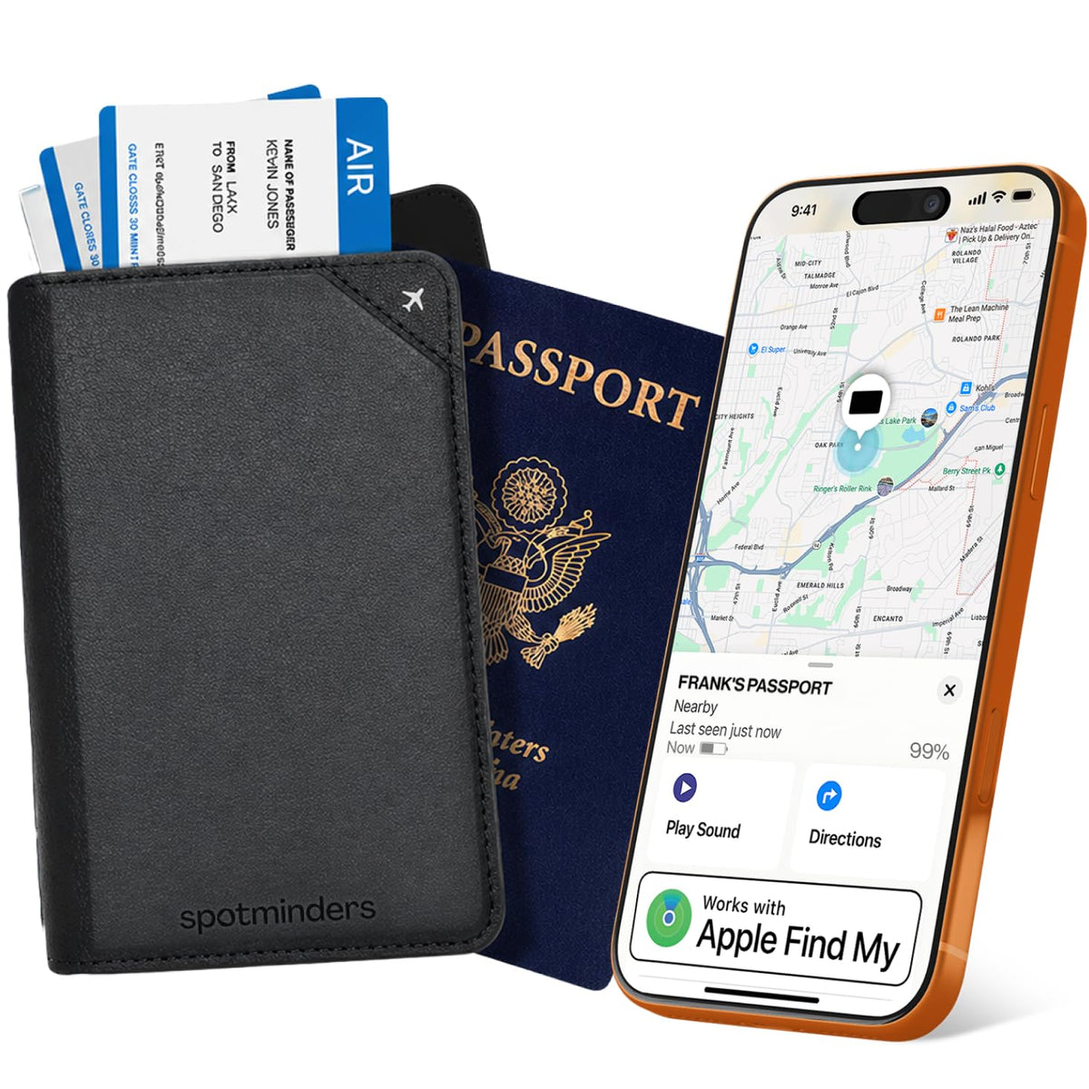 Apple MFi Certified Trackable Passport Holder for Travel (iOS Only) Works with Apple Find My, Rechargeable Passport Cover Air 3-Year Battery Life, Black RFID Blocking Travel Wallet Gift