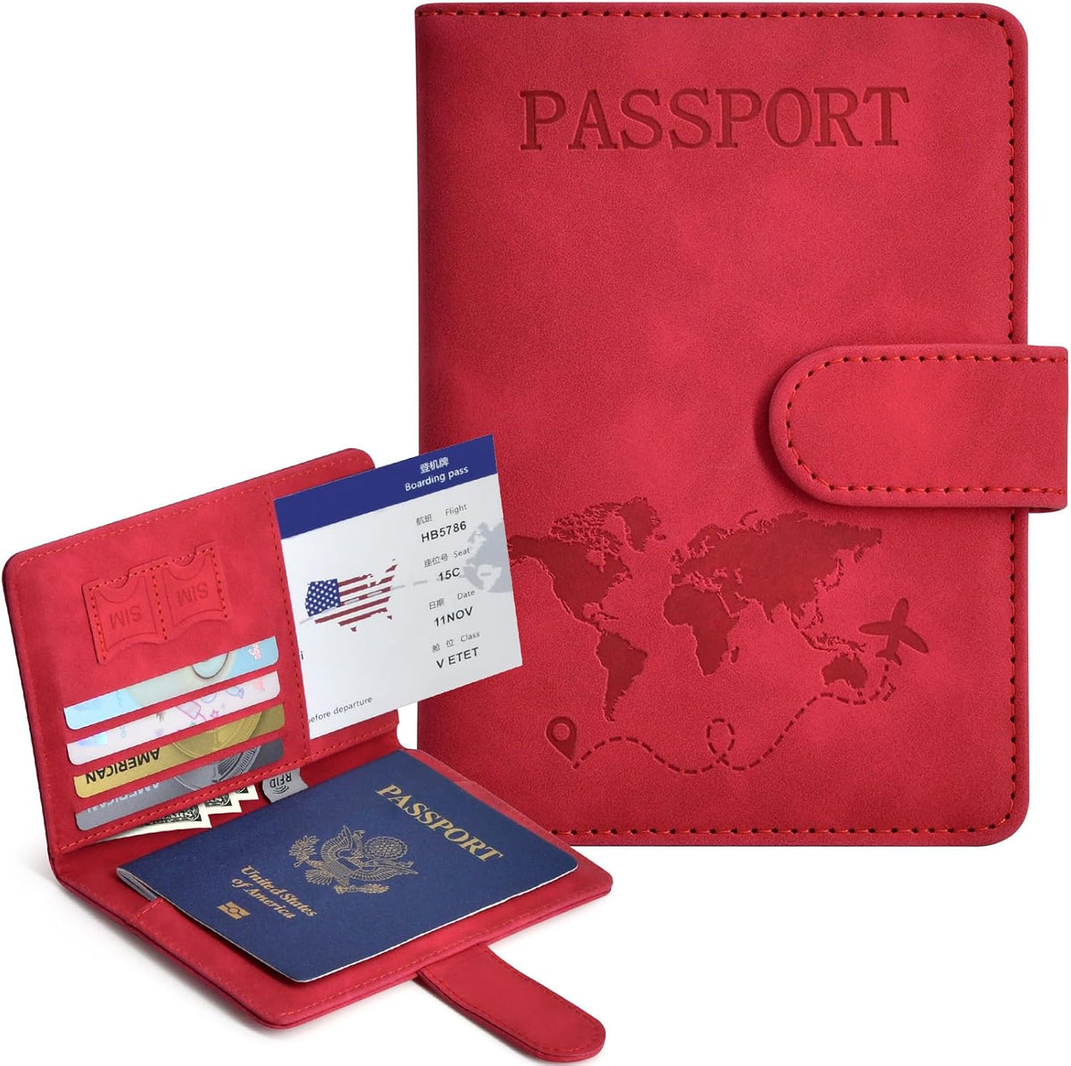 Passport Holder, Leather Travel Wallet RFID Blocking Card Cases Cover