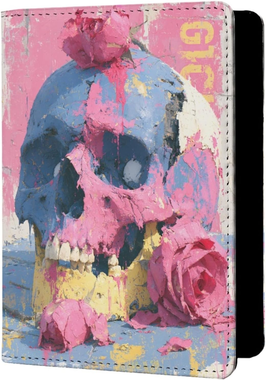 Womens Skull Print Passport Cover Leather Floral Passport Holder Protector with Credit Card Slots Passport Holder for Travel Blue Green Purple Onesize
