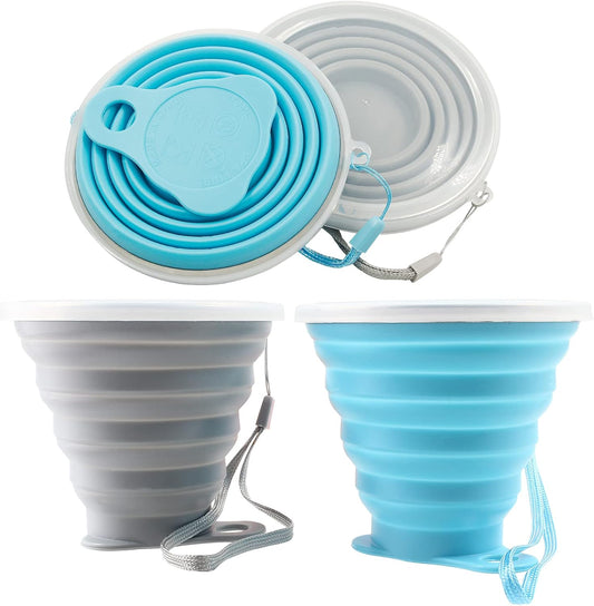 Litoexpe 2 Pack Silica gel Collapsible Travel Cup 270ml, Grey & Blue