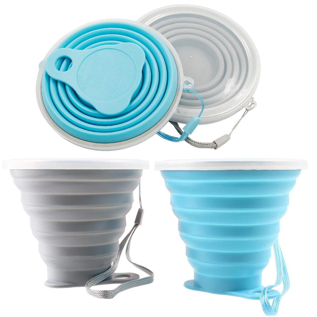 Litoexpe 2 Pack Silica gel Collapsible Travel Cup 270ml, Grey & Blue