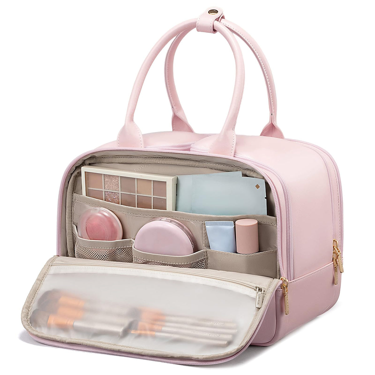 LOVEVOOK Large Makeup Bag for women, Leather Travel Toiletry Bag