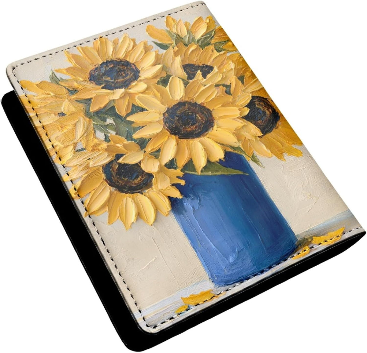 Oil Painting Floral Passport Holder for Travel Leather Womens Sunflower Passport Cover with Credit Card Slots Yellow Red Brown Onesize