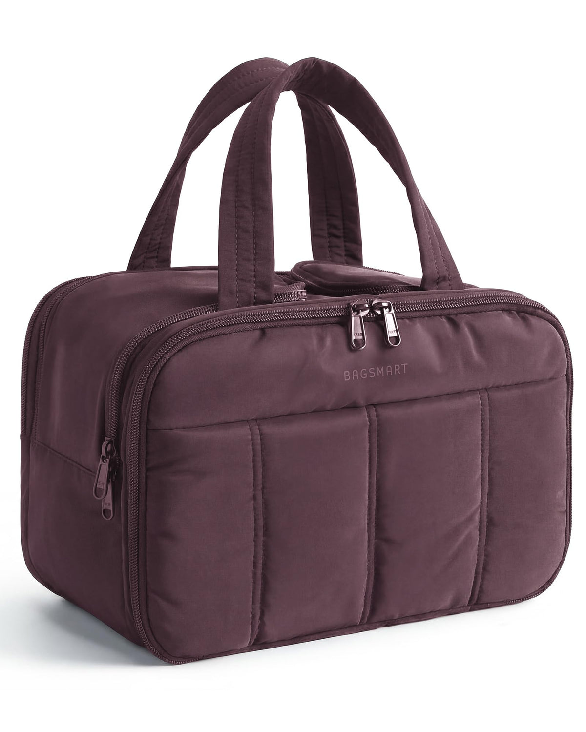 BAGSMART Travel Toiletry Bag, Puffy Large Toiletry Bag for Women, Lightweight Cosmetic Makeup Bag Organizer with Handle for Traveling, Accessories, Essentials, Toiletries （Dark Pink