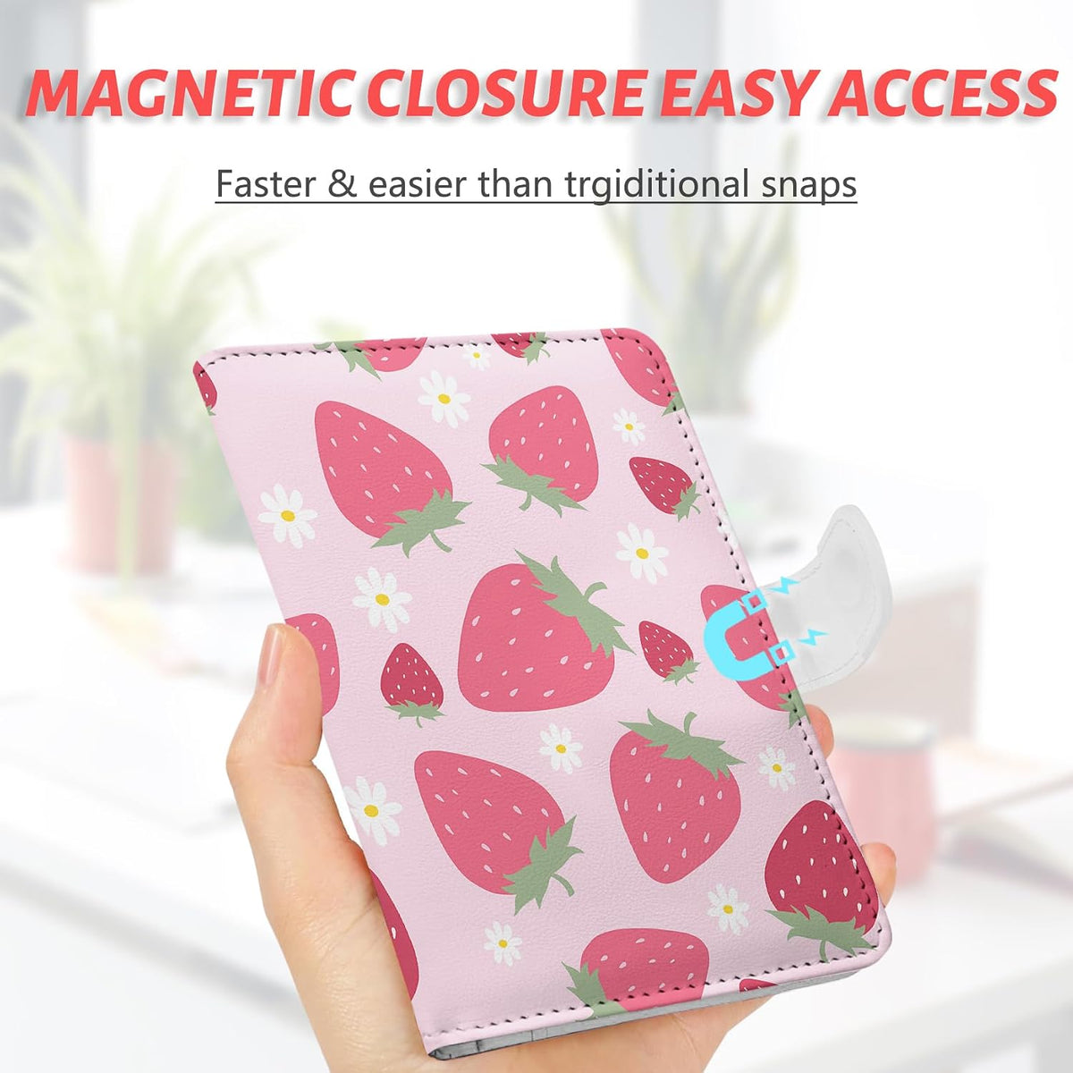 Passport Holder, Cute Travel Wallet Cover with RFID Blocking,Strawberry