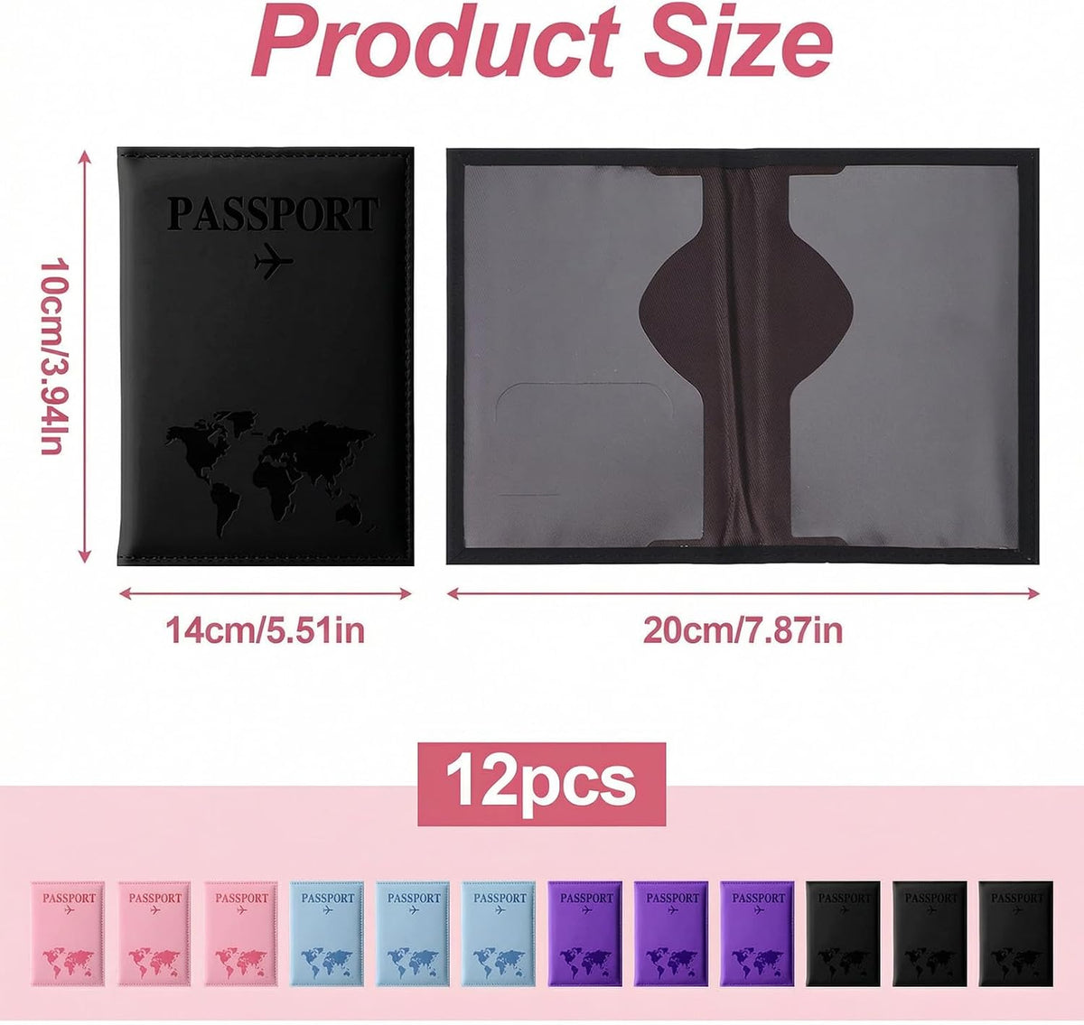 12 Pcs Passport Holder for Travel Cruise Essentials, Passport Cover Wallet Case Set for Women Men Family, Passports Book Holders Vacation Accessories Must Haves(Pink, Black, Light Blue, Purple)