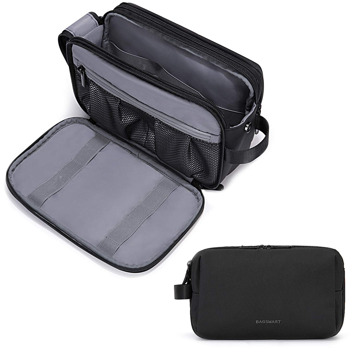 BAGSMART Toiletry Bag for Men, Travel Toiletry Organizer Dopp Kit Water-resistant Shaving Bag for Toiletries Accessories, Door Room Essentials,Navy Blue-medium