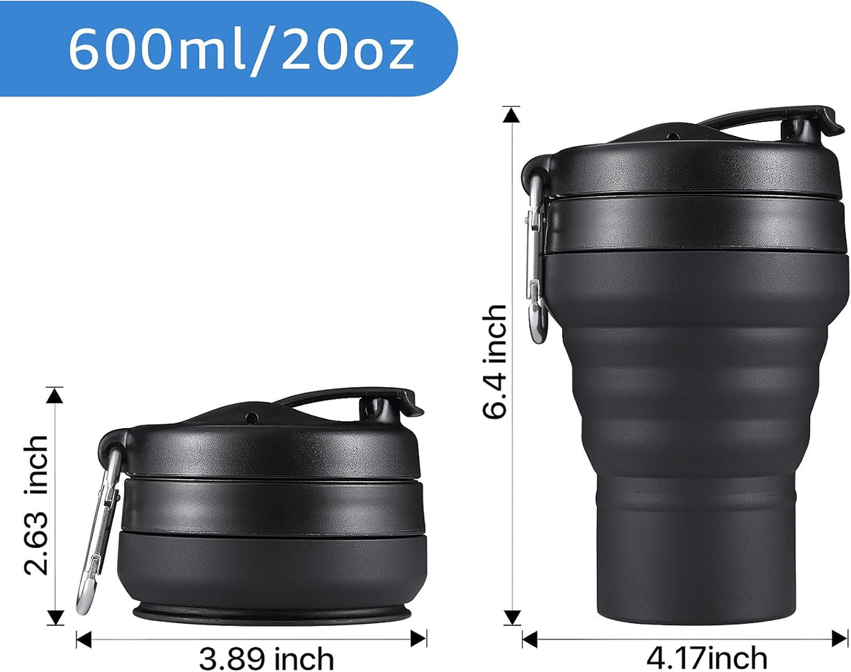 Collapsible Coffee Cup, 20 OZ 600ml Silicone Travel Folding Cup, Leak Proof BPA Free Portable Cup, Travel mug with Lids for Camping hiking