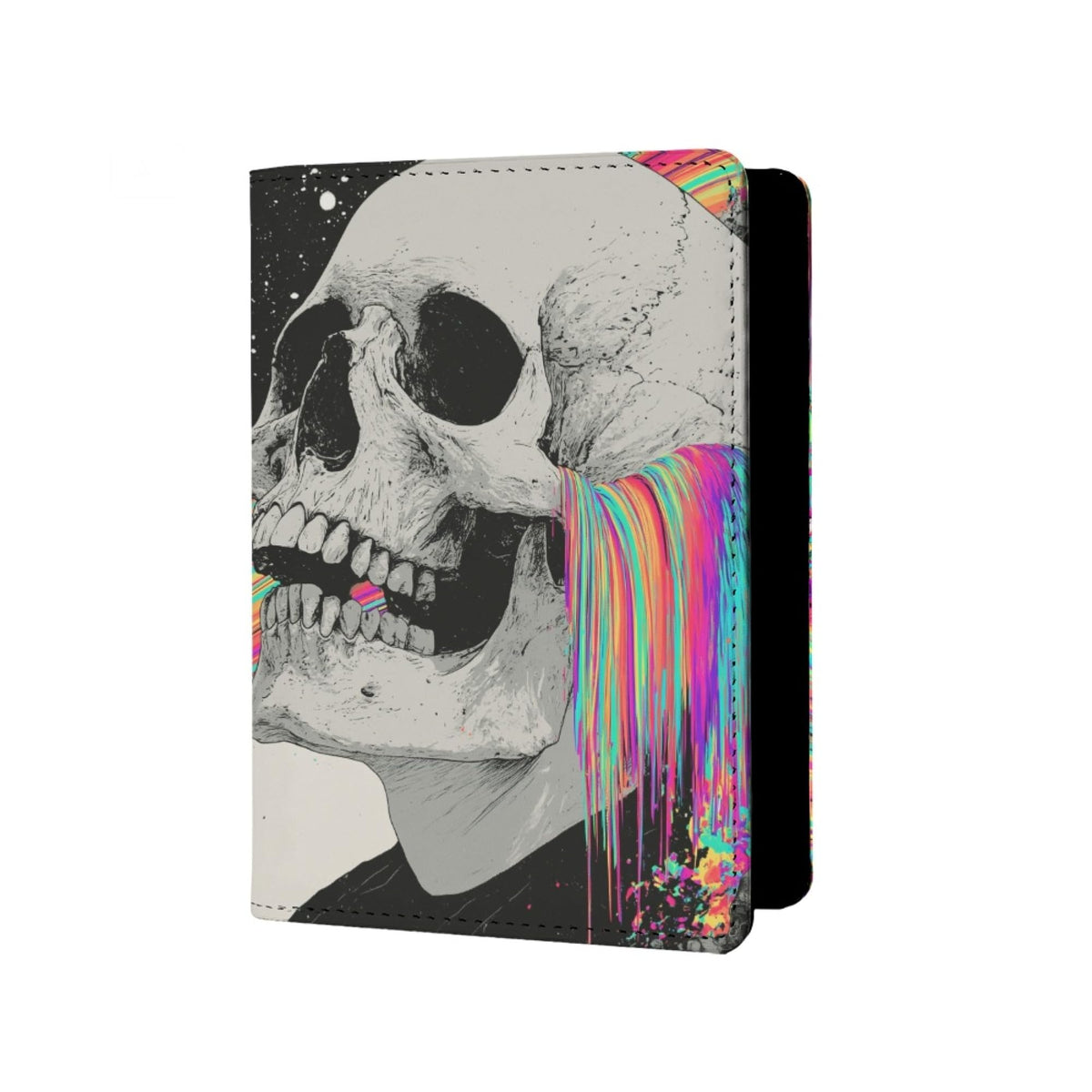 Mens Retro Skull Passport Holder for Travel Womens Skeleton Passport Cover Protector with Credit Card Slots Card Case Cover Black Orange Rainbow Onesize
