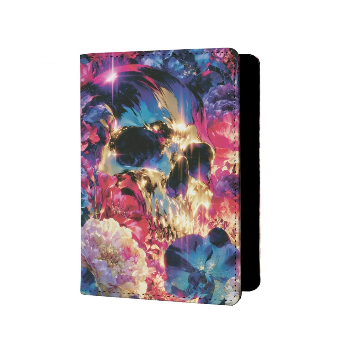Womens Skull Print Passport Cover Leather Floral Passport Holder Protector with Credit Card Slots Passport Holder for Travel Blue Green Purple Onesize