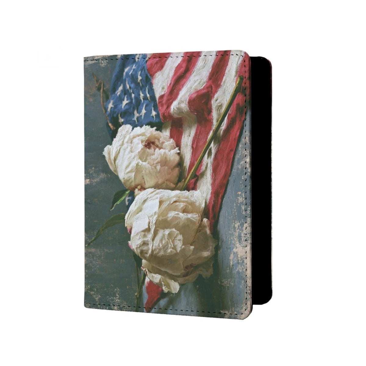 Mens Distressed USA Flag Passport Holder for Travel Womens American Flag Passport Cover Protector with Credit Card Slots Black Brown Orange Onesize