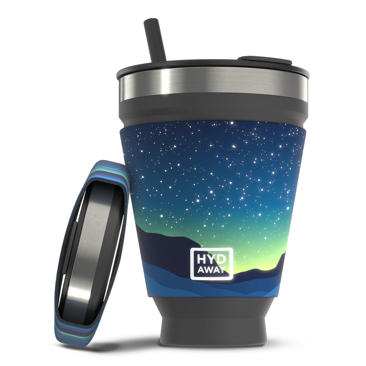 HYDAWAY Collapsible Insulated Tumbler 16oz, Reusable Coffee Cup with Straw