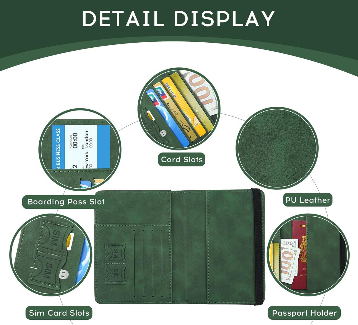 ILIYAH-Passport Cover-Passport Holder Travel Wallet-RFID Blocking Passport Case Travel Accessories Card Holder Wallet Unisex Travel Gifts (Green)