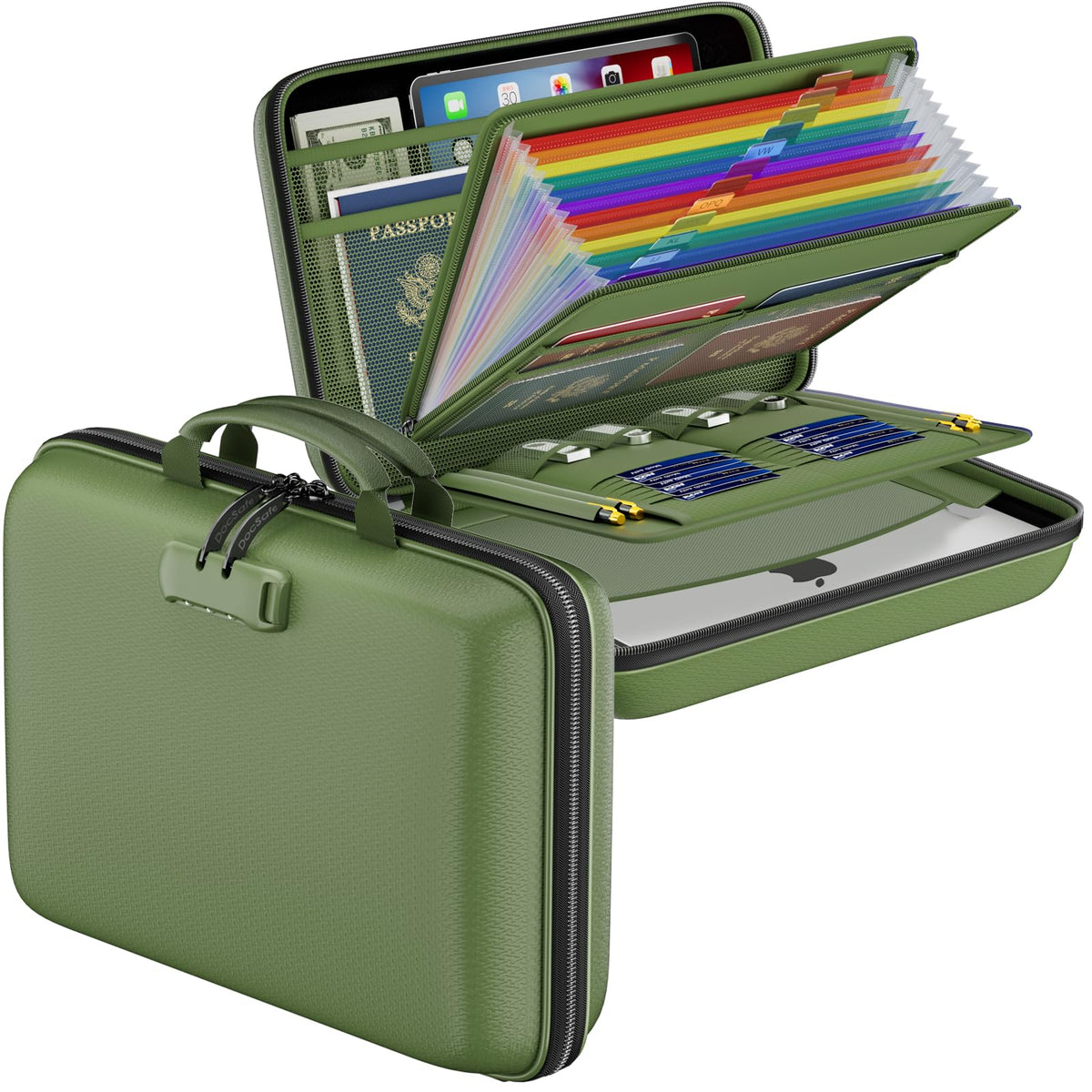 DocSafe Fireproof File Organizer with Lock, Hard-Shell Case Fireproof Document Box with 13 Pocket Accordion File Folder, Portable Home Office Travel Safe Storage for Important Documents Laptop Beige