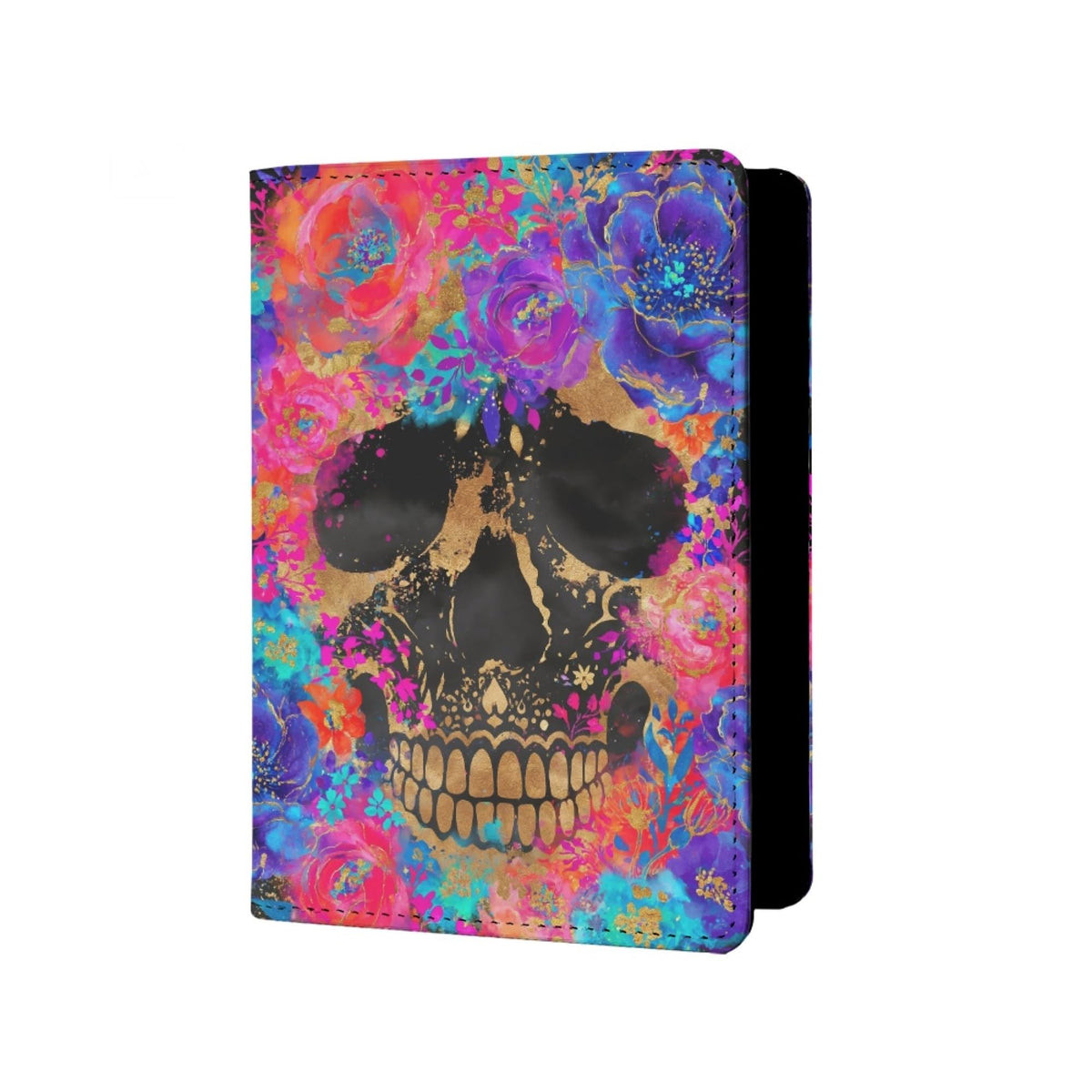 Womens Skull Print Passport Cover Leather Floral Passport Holder Protector with Credit Card Slots Passport Holder for Travel Blue Green Purple Onesize