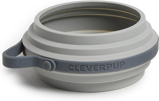 Cleverpup Nomad Small Collapsible Travel Dog Bowl - 2 Cup, Grey Silicone