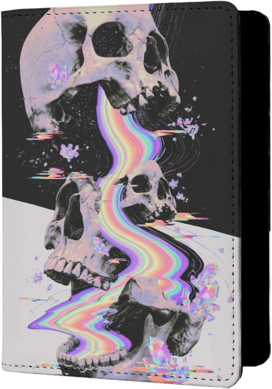 Mens Skull Passport Cover for Travel PU Leather Skeleton Passport Holder Protector with Credit Card Slots Passport Holder Purple White Black Onesize