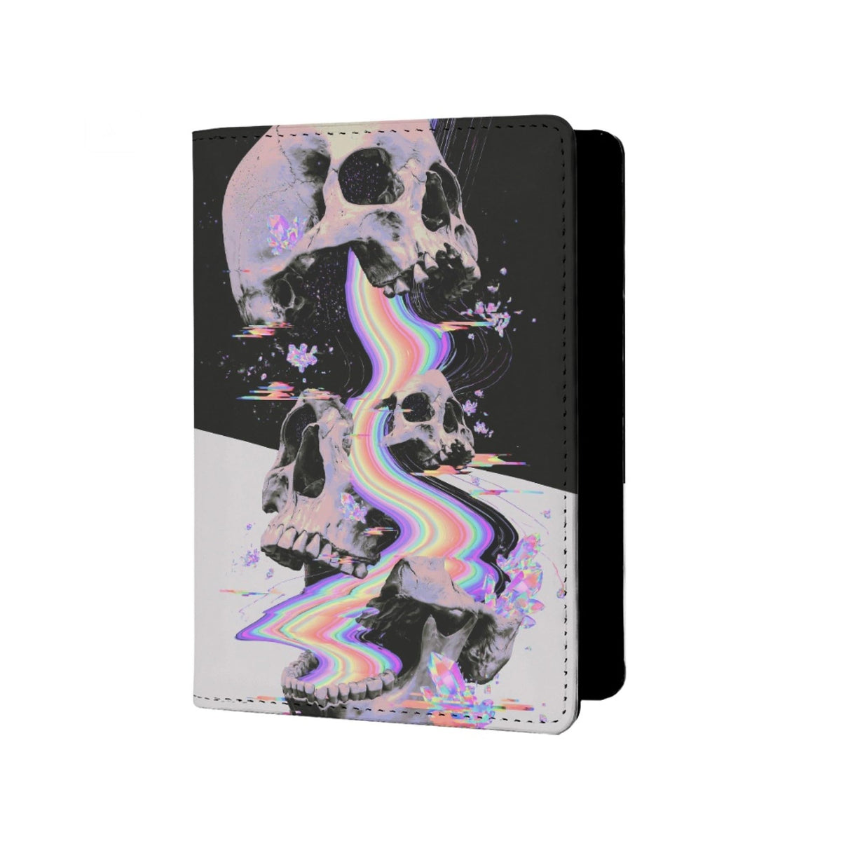 Mens Skull Passport Cover for Travel PU Leather Skeleton Passport Holder Protector with Credit Card Slots Passport Holder Purple White Black Onesize