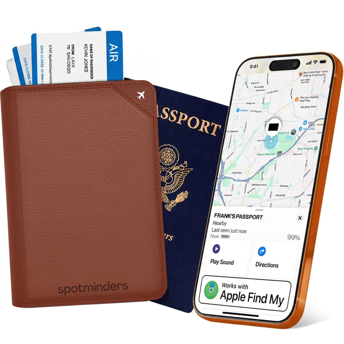 Apple MFi Certified Trackable Passport Holder for Travel (iOS Only) Works with Apple Find My, Rechargeable Passport Cover Air 3-Year Battery Life, Black RFID Blocking Travel Wallet Gift