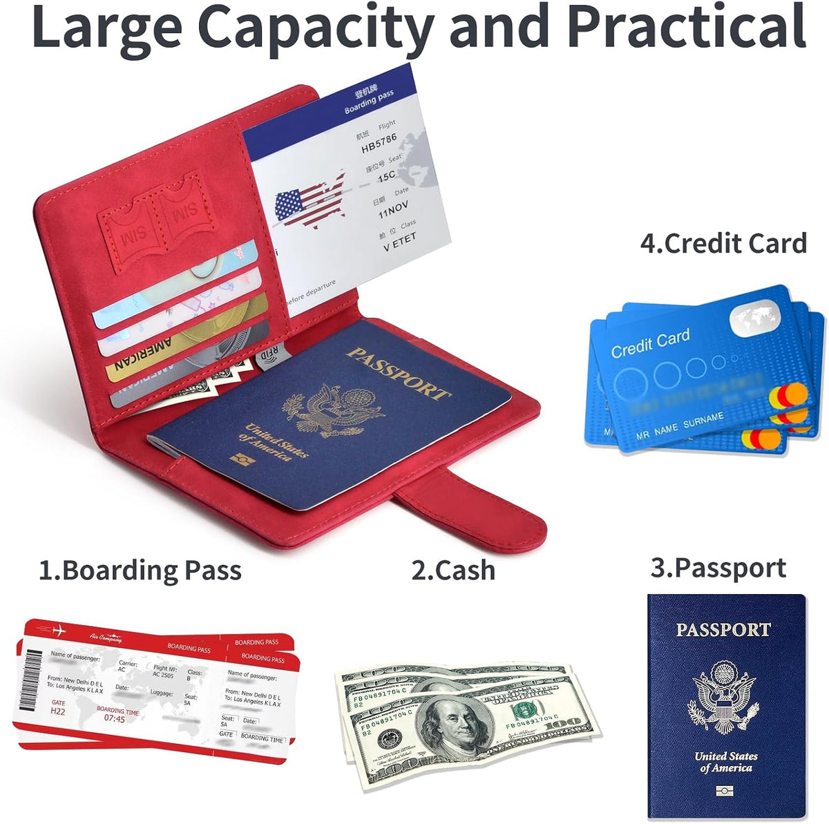 Passport Holder, Leather Travel Wallet RFID Blocking Card Cases Cover