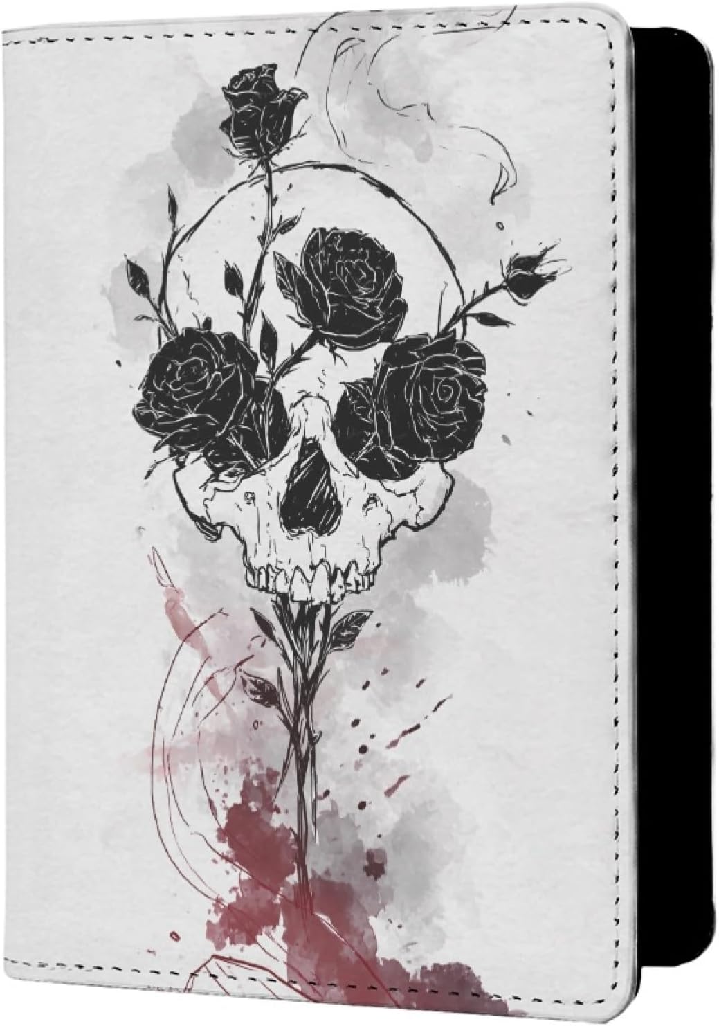 Mens Skull Passport Cover for Travel PU Leather Skeleton Passport Holder Protector with Credit Card Slots Passport Holder Purple White Black Onesize