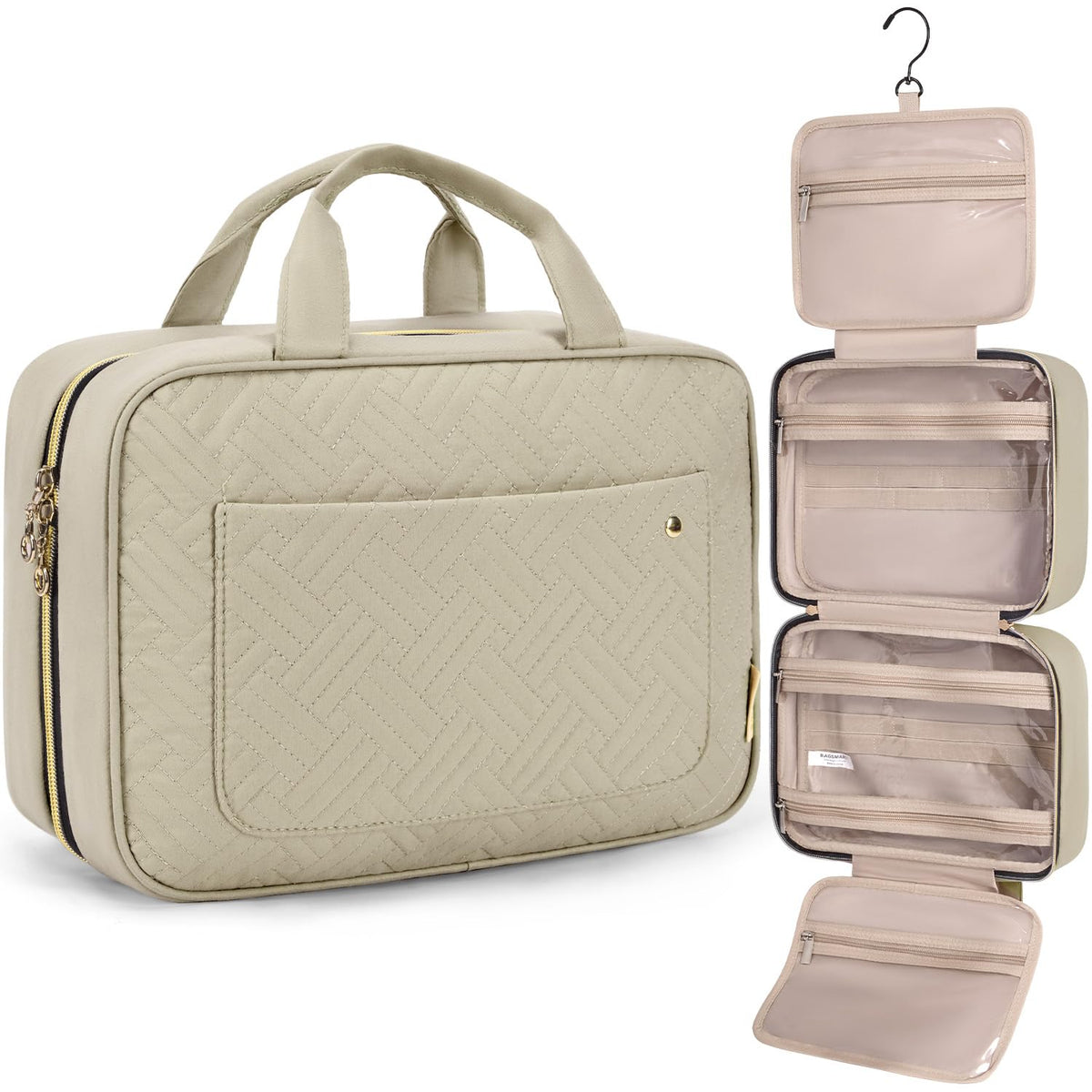 BAGSMART Toiletry Bag Travel Bag with Hanging Hook, Water-resistant Makeup Cosmetic Bag Travel Organizer for Accessories, Shampoo, Full Sized Container, Toiletries (Medium-Grey)