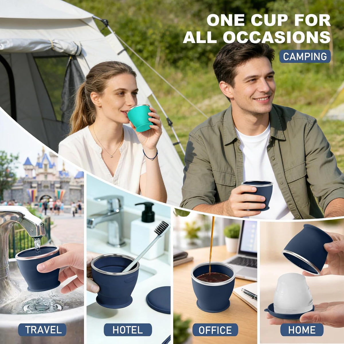 Collapsible Travel Cup, Foldable Water Cup with Lid, for Travel