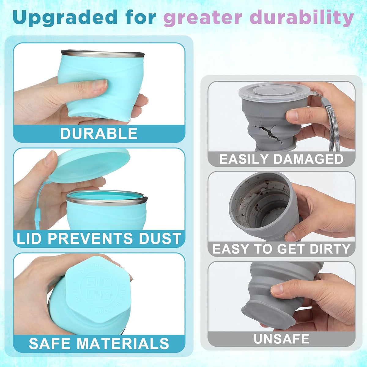 Zhehao 3 Pack Collapsible Travel Cups 6oz Silicone Foldable with Lids