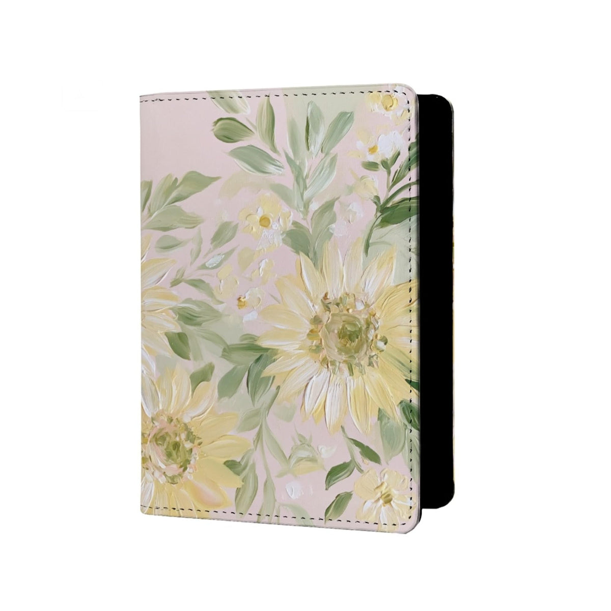 Oil Painting Floral Passport Holder for Travel Leather Womens Sunflower Passport Cover with Credit Card Slots Yellow Red Brown Onesize