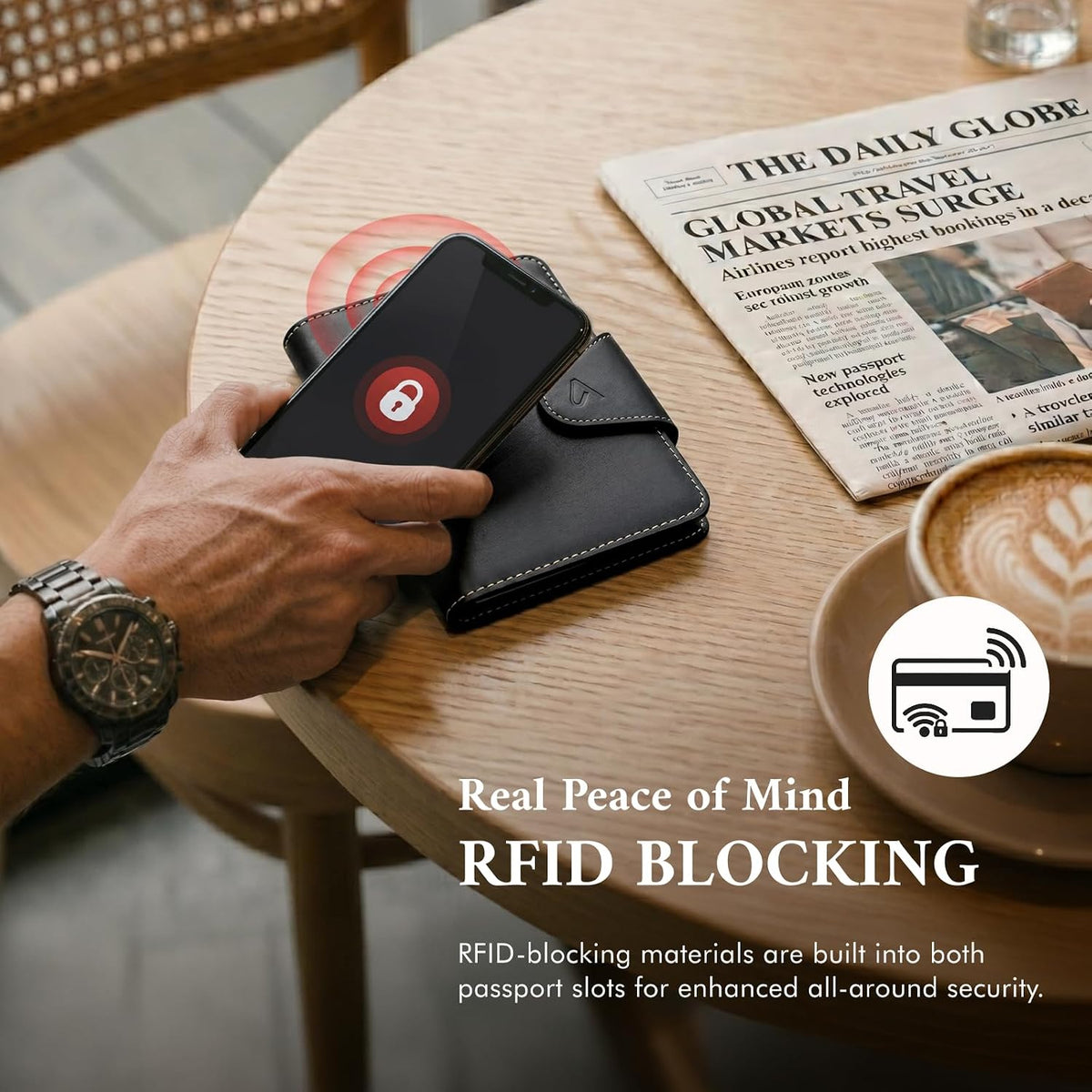 ALLIVE RFID Passport Holder, Genuine Leather Travel Wallet with AirTag Slot