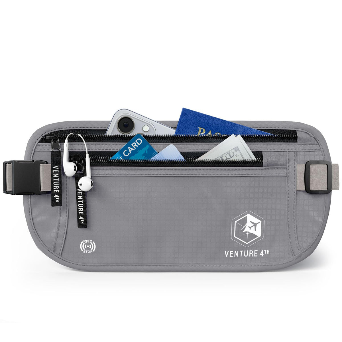 VENTURE 4TH Travel Money Belt, RFID Blocking Passport Holder - Black