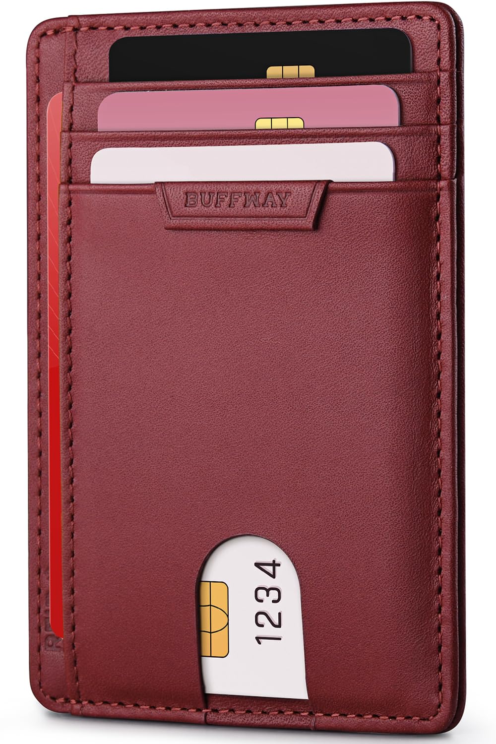 Buffway Slim Minimalist Front Pocket RFID Blocking Leather Wallets for Men and Women - Cross Black