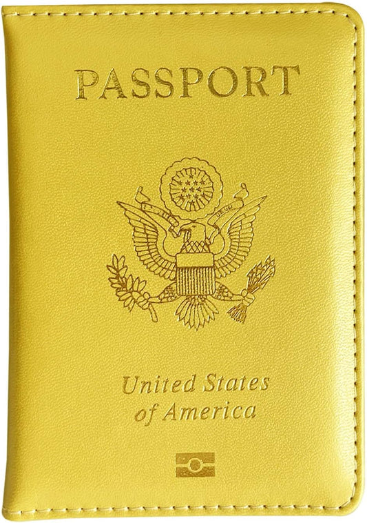 Missmore Premium PU Leather Passport Holder - USA Logo Printed | Stylish, Durable, Travel Essential (N-GD-Yellow)