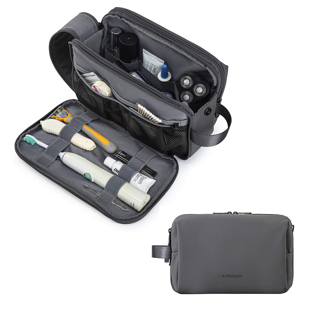 BAGSMART Toiletry Bag for Men, Travel Toiletry Organizer Dopp Kit Water-resistant Shaving Bag for Toiletries Accessories, Door Room Essentials,Black-basic
