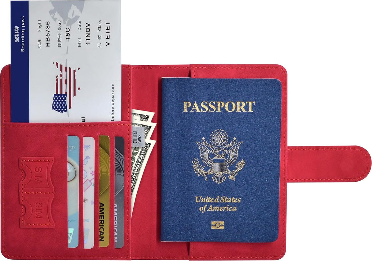Passport Holder, Leather Travel Wallet RFID Blocking Card Cases Cover