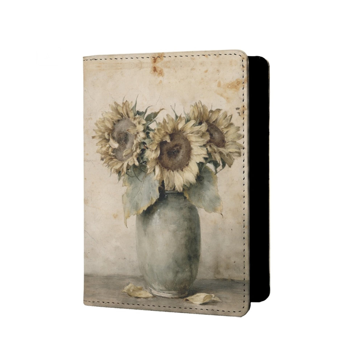 Oil Painting Floral Passport Holder for Travel Leather Womens Sunflower Passport Cover with Credit Card Slots Yellow Red Brown Onesize