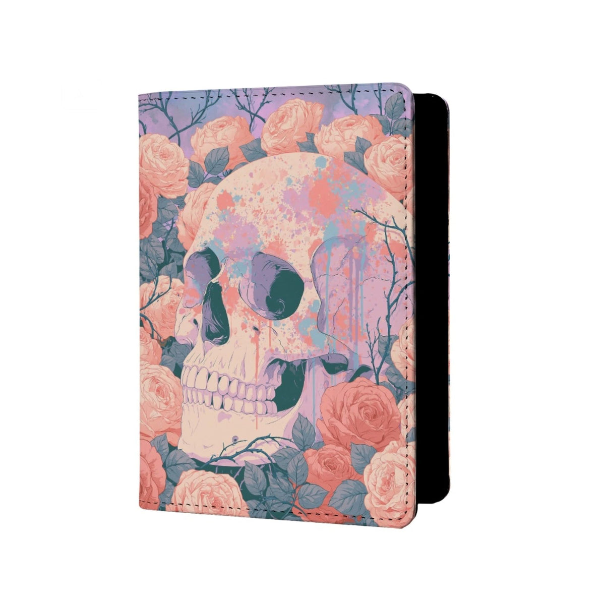 Womens Skull Print Passport Cover Leather Floral Passport Holder Protector with Credit Card Slots Passport Holder for Travel Blue Green Purple Onesize