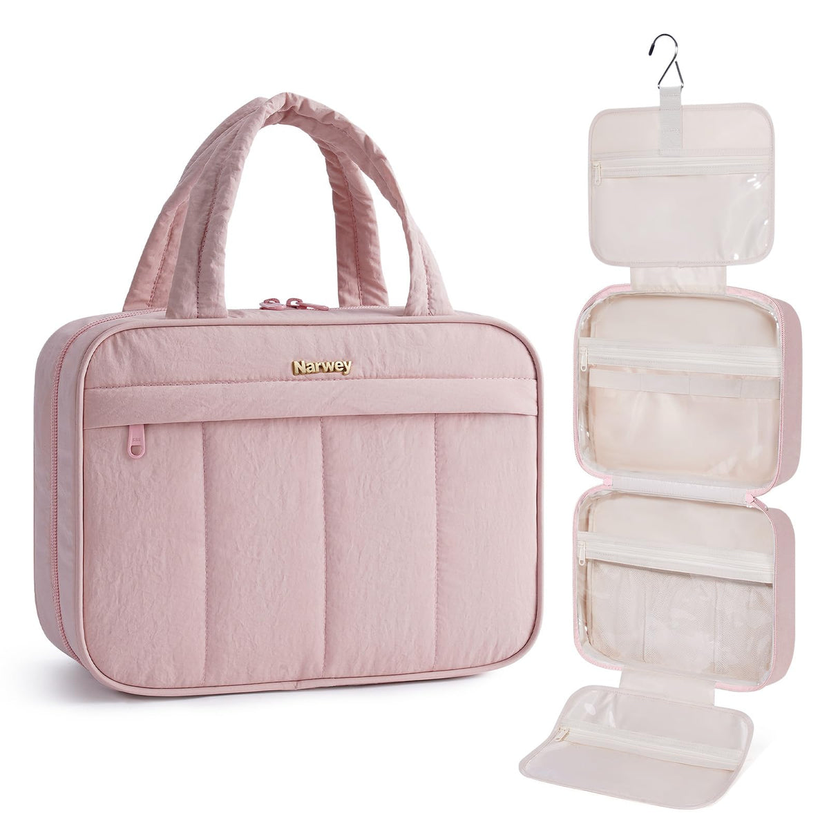 Narwey Hanging Toiletry Bag for Women, Travel Makeup Cosmetic Organizer Bag