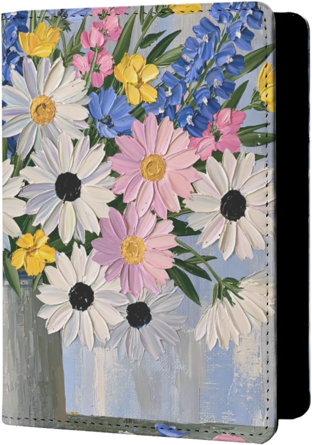 Oil Painting Floral Passport Holder for Travel Leather Womens Sunflower Passport Cover with Credit Card Slots Yellow Red Brown Onesize